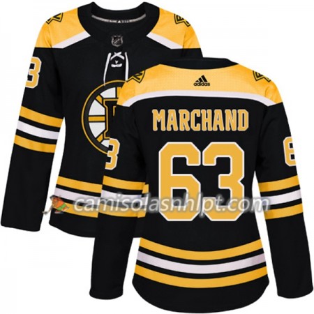 Camisola Boston Bruins Brad Marchand 63 Adidas 2017-2018 Preto Authentic - Mulher